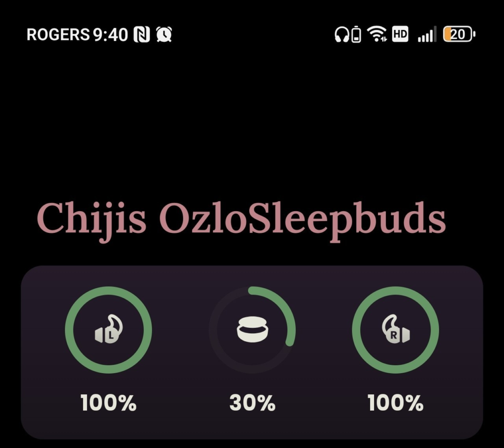 Ozlo Sleepbuds battery view, 2nd charge session (Earbuds not used).