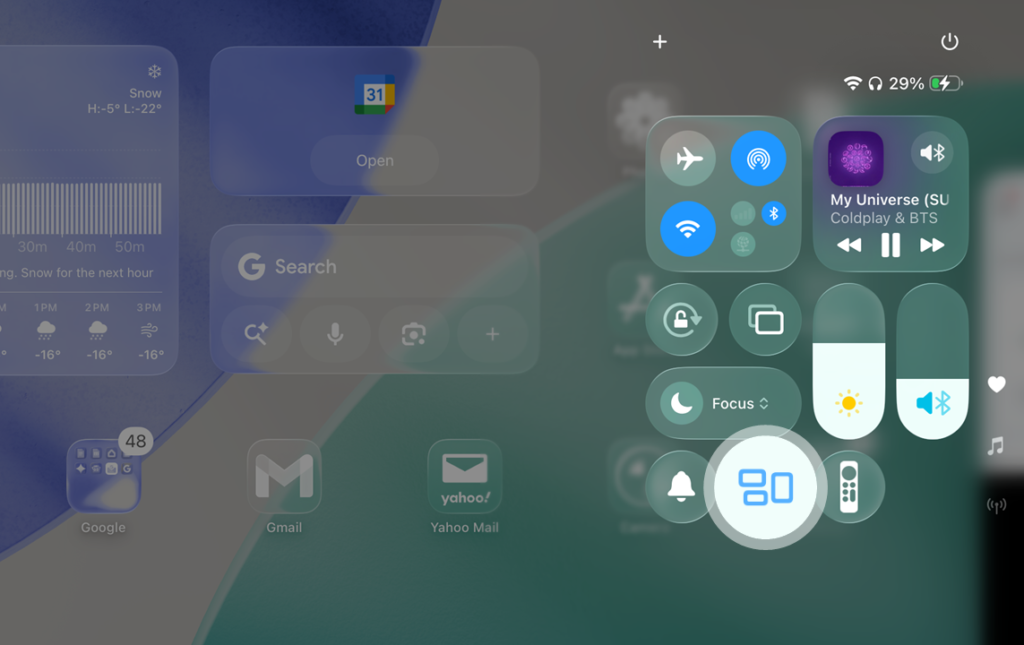 windowed apps button in the control center.