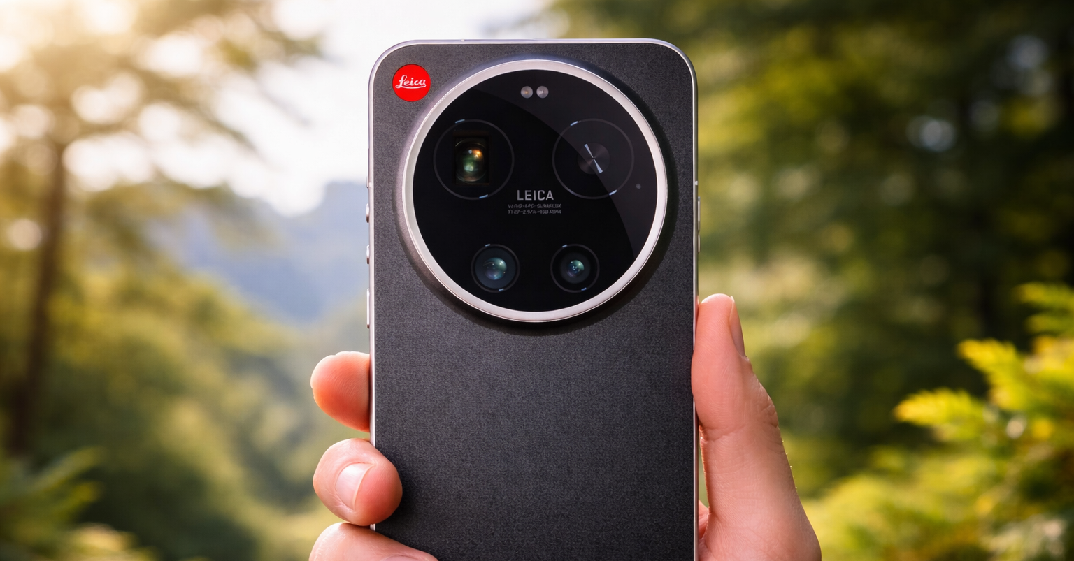 A Xiaomi 17 ultra global version phone in rear view with the camera island in focus (AI-generated).