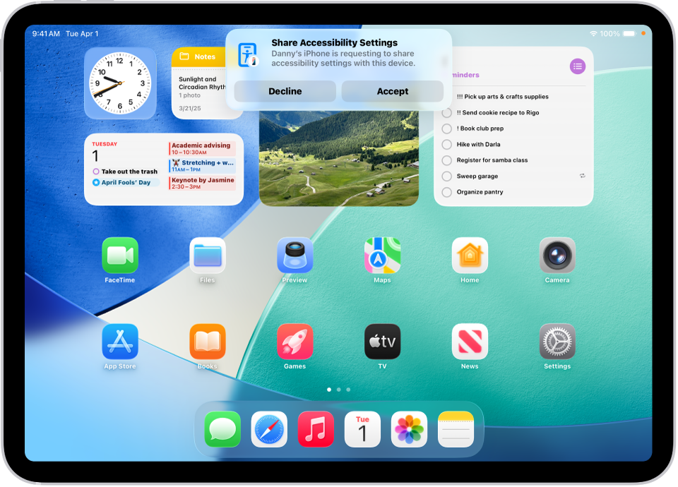 image of the home screen showing accessibility sharing permissions.